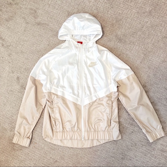 Nike Jackets & Blazers - NIKE White and Nude Colorblock Windrunner Jacket